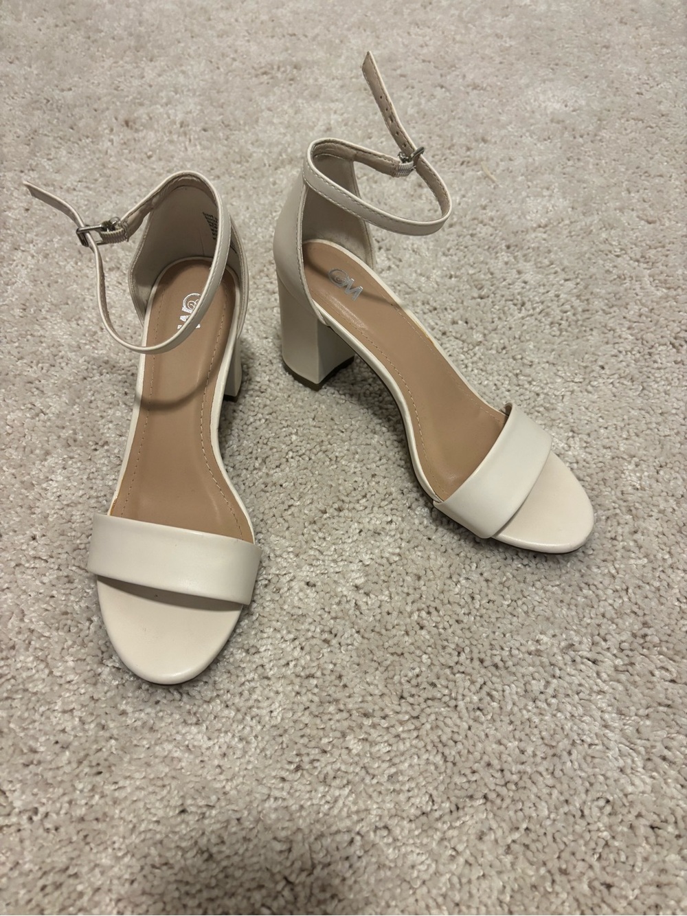 Women's Cream Ankle-Strap Block Heel Sandals